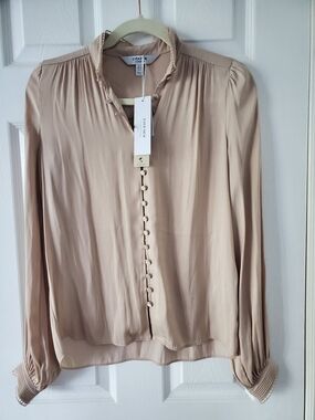 Ever New Beige Tie-Neck Button-Front Blouse
